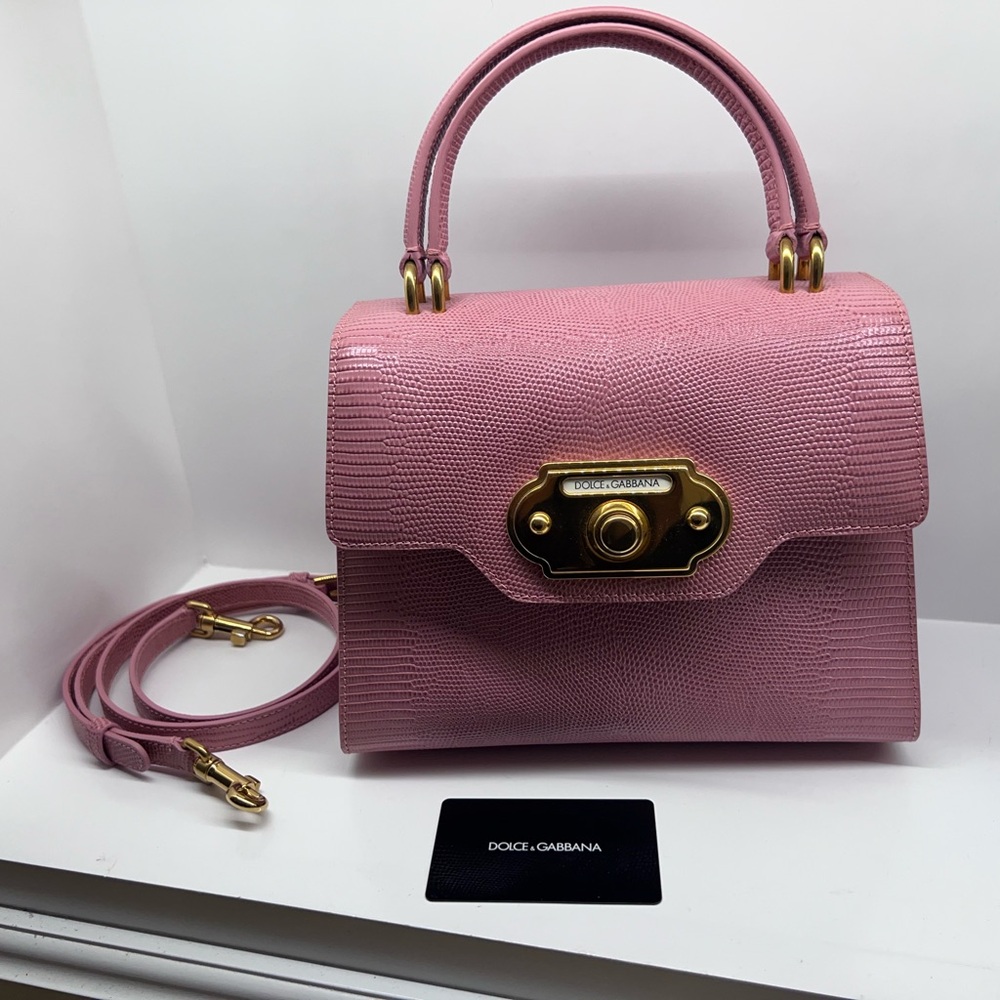 Dolce & Gabbana Pink Lizard Embossed 💖 Leather Welcome Top Handle Bag